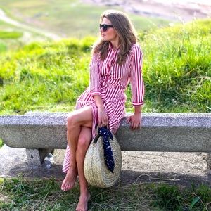 Zara Red & White Striped Shirt Dress Small
